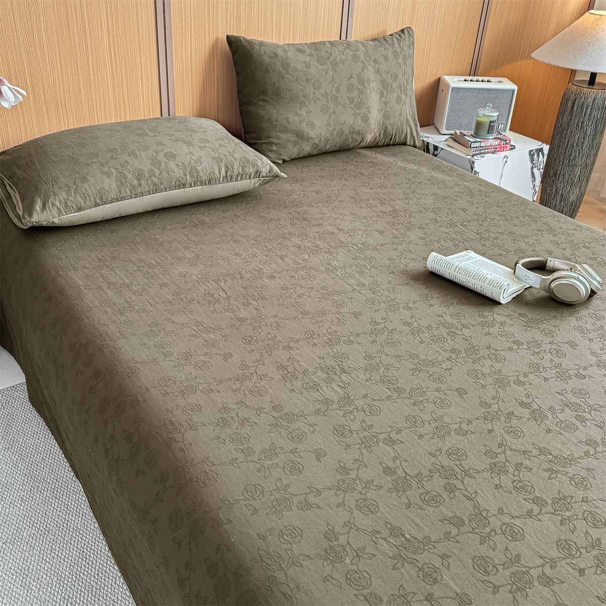 91家纺网 家纺一手货源 找家纺 灰鲸 2026新款全棉简约三层纱色织提花单品床单 蔷薇-摩卡