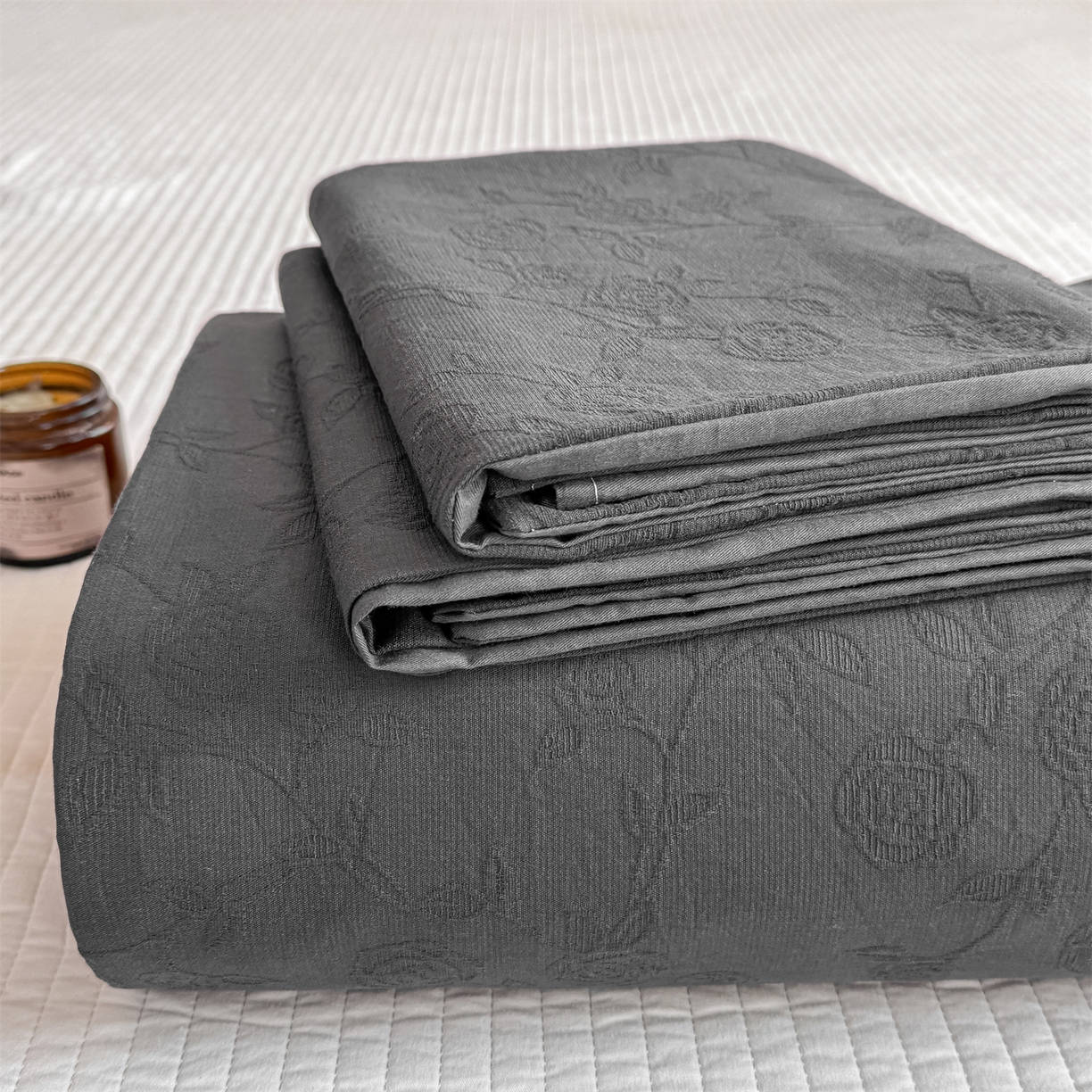 灰鲸 2026新款全棉简约三层纱色织提花单品床单 蔷薇-素墨