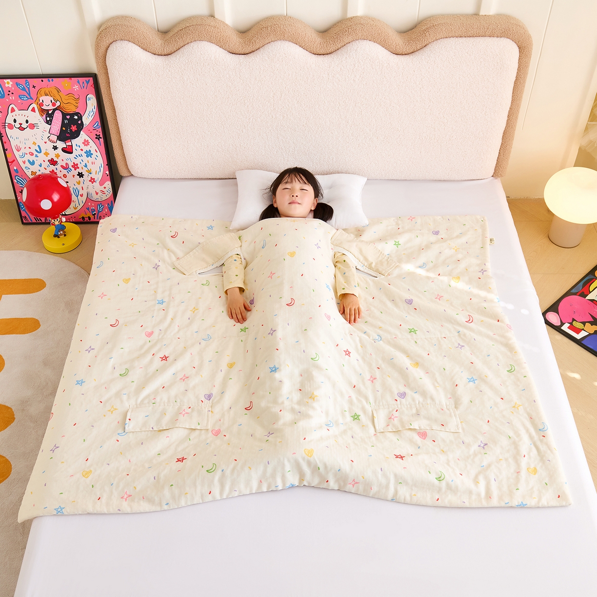 91家纺网 家纺一手货源 找家纺 拾小柒 2026新款全棉双层纱多功能防踢被 星月童话