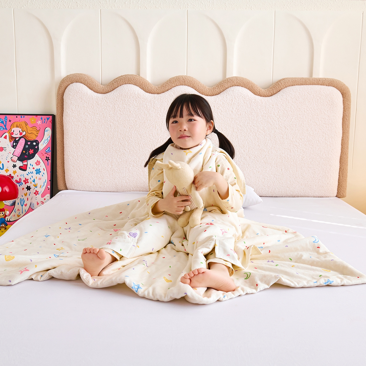 91家纺网 家纺一手货源 找家纺 拾小柒 2026新款全棉双层纱多功能防踢被 星月童话