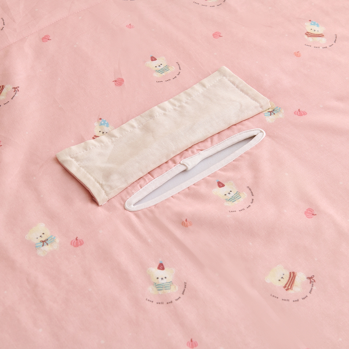 91家纺网 家纺一手货源 找家纺 拾小柒 2026新款全棉双层纱多功能防踢被 熊宝贝粉