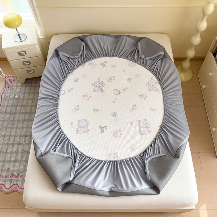 91家纺网 家纺一手货源 找家纺 几禾 2026新款卡通印花凉感凉豆豆凉席系列 爱心兔--床笠款