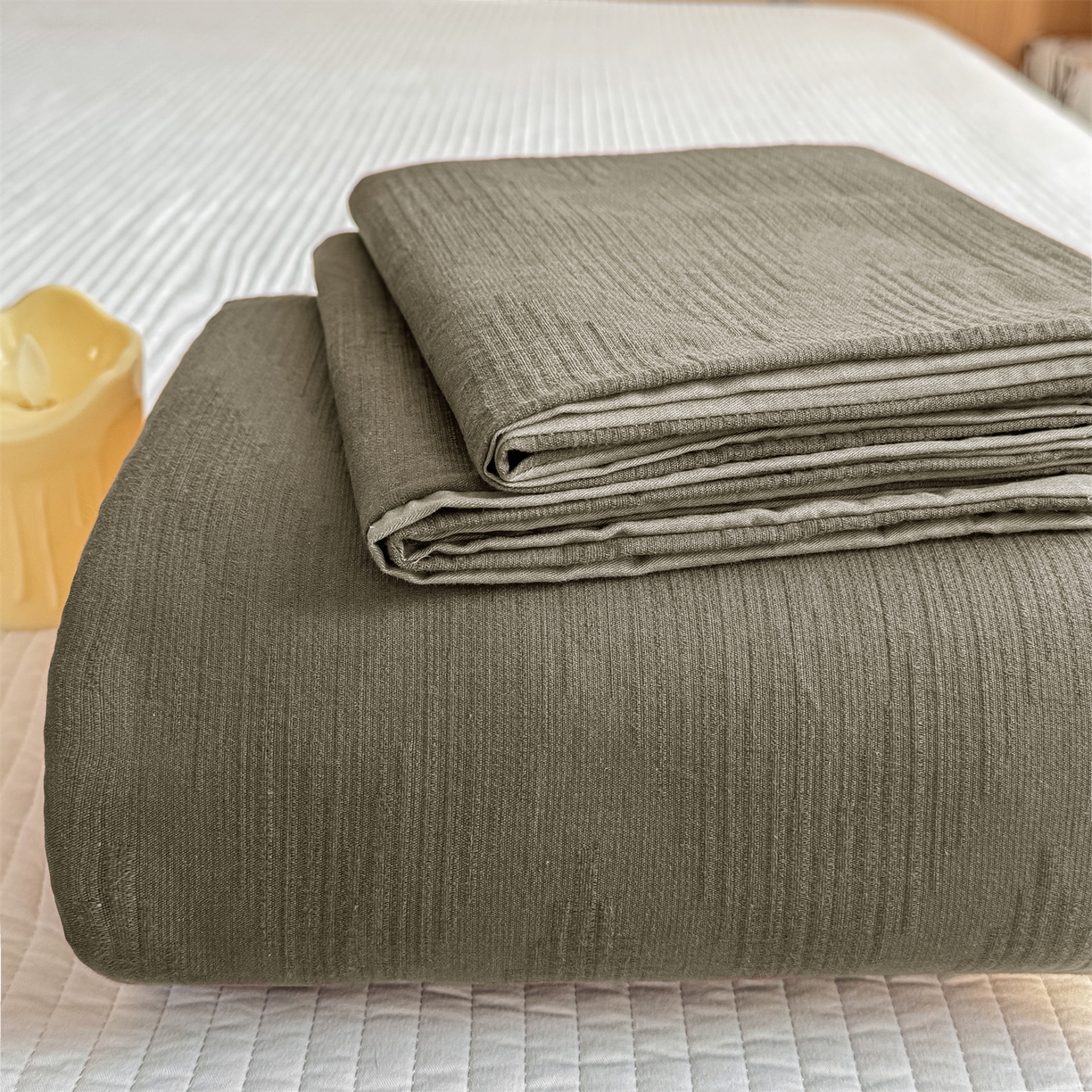 灰鲸 2026新款全棉简约三层纱色织提花单品床单 影韵-摩卡