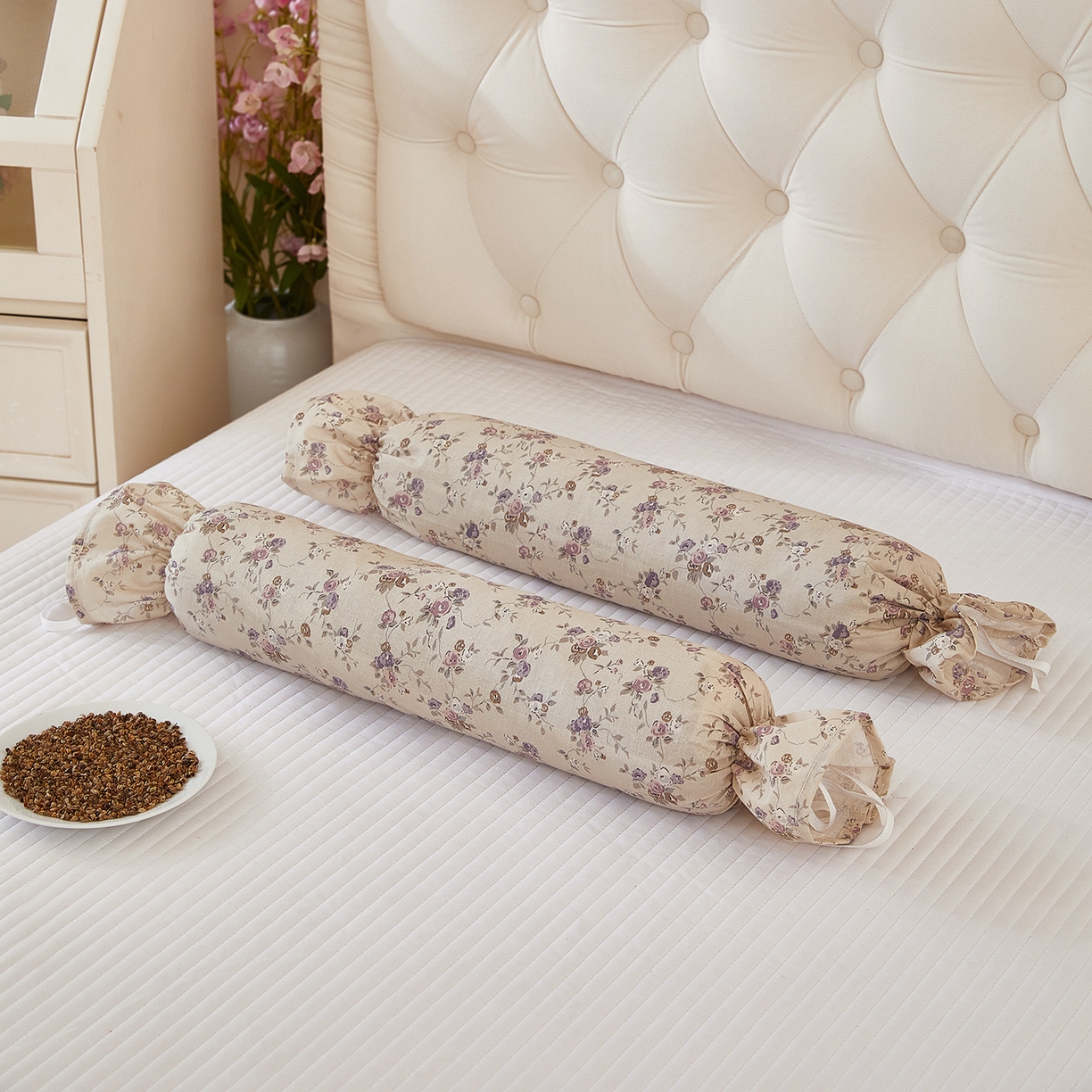 91家纺网 家纺一手货源 找家纺 （总）梦叶草 2026新款全棉圆柱碎花荞麦颈椎枕枕头枕芯