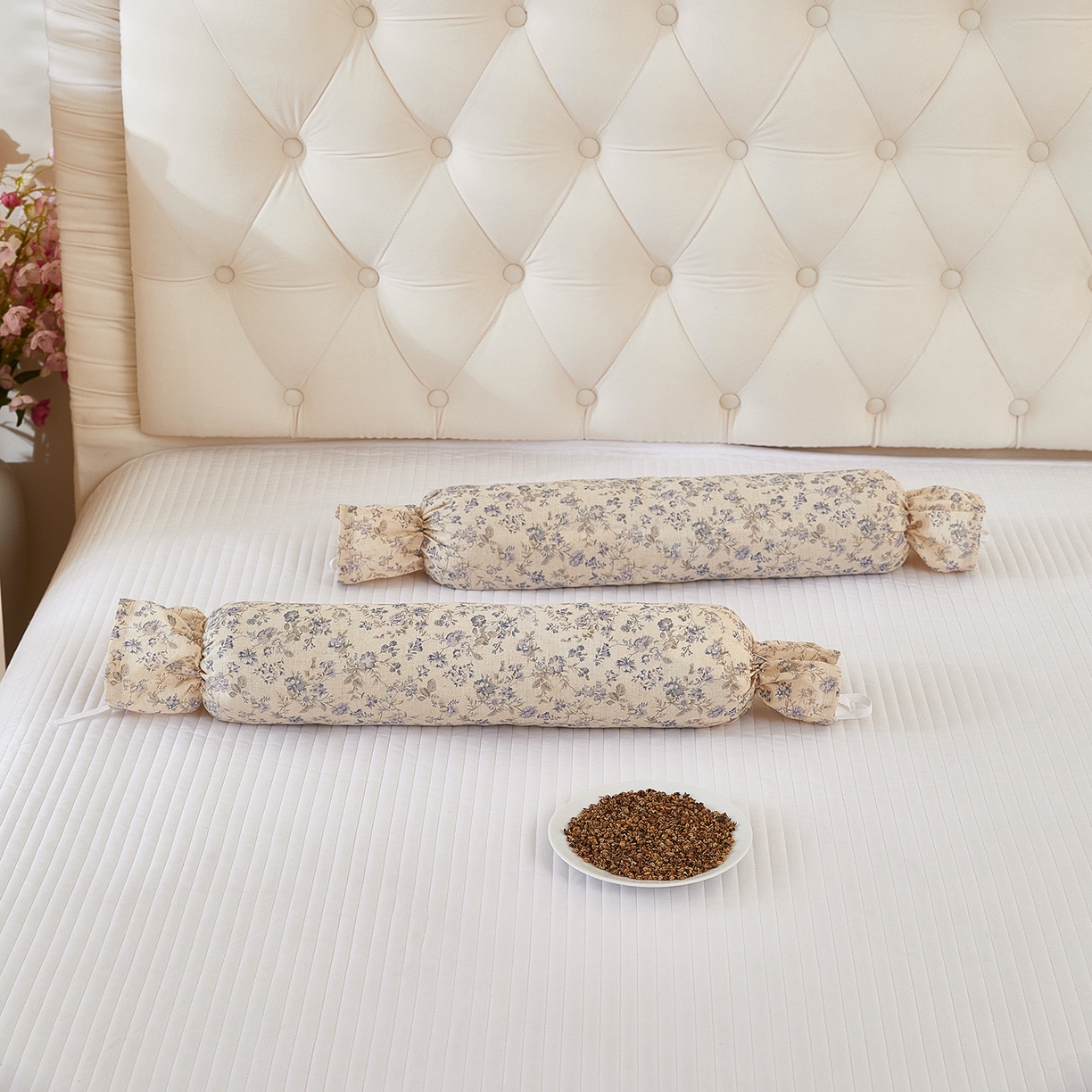 91家纺网 家纺一手货源 找家纺 （总）梦叶草 2026新款全棉圆柱碎花荞麦颈椎枕枕头枕芯