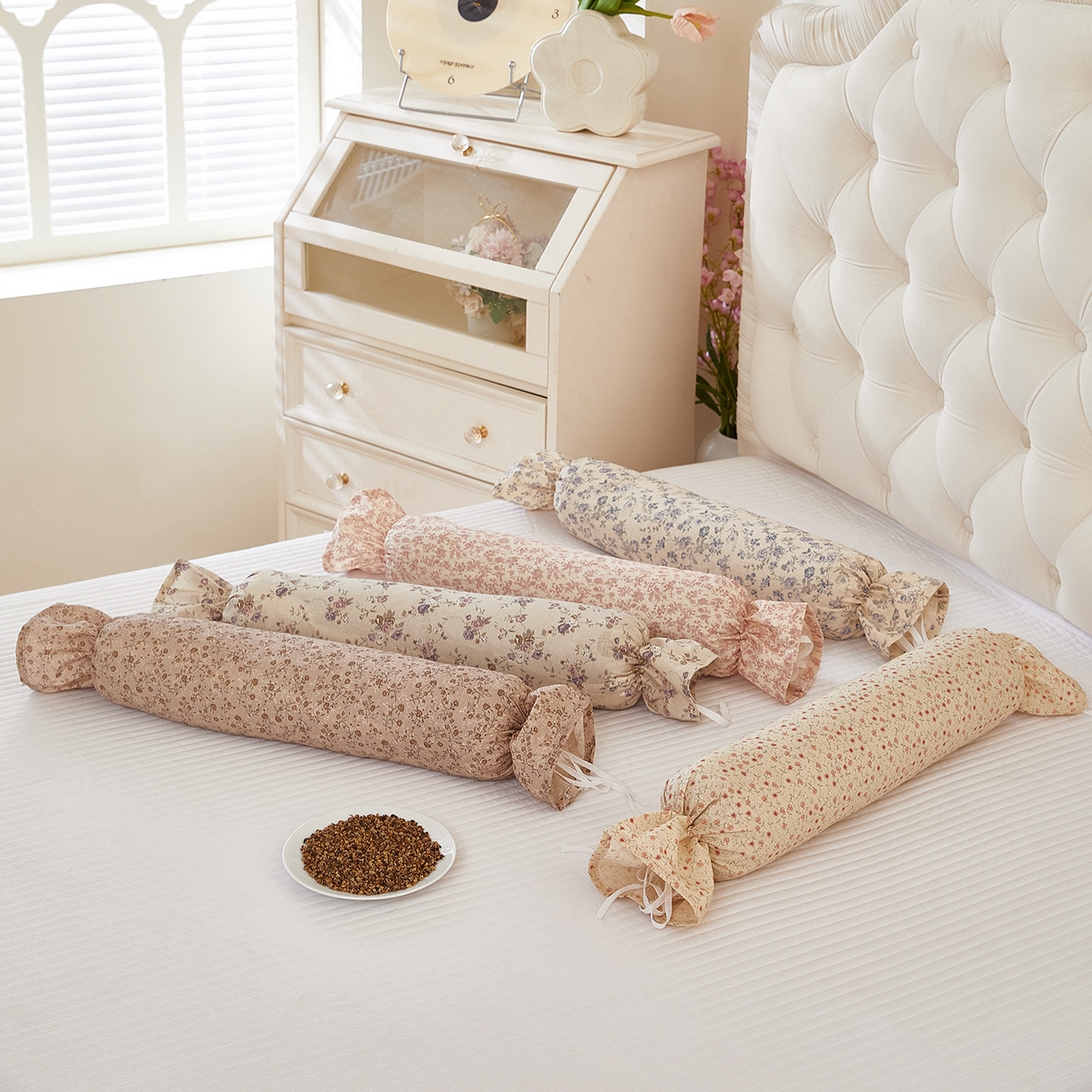 91家纺网 家纺一手货源 找家纺 （总）梦叶草 2026新款全棉圆柱碎花荞麦颈椎枕枕头枕芯