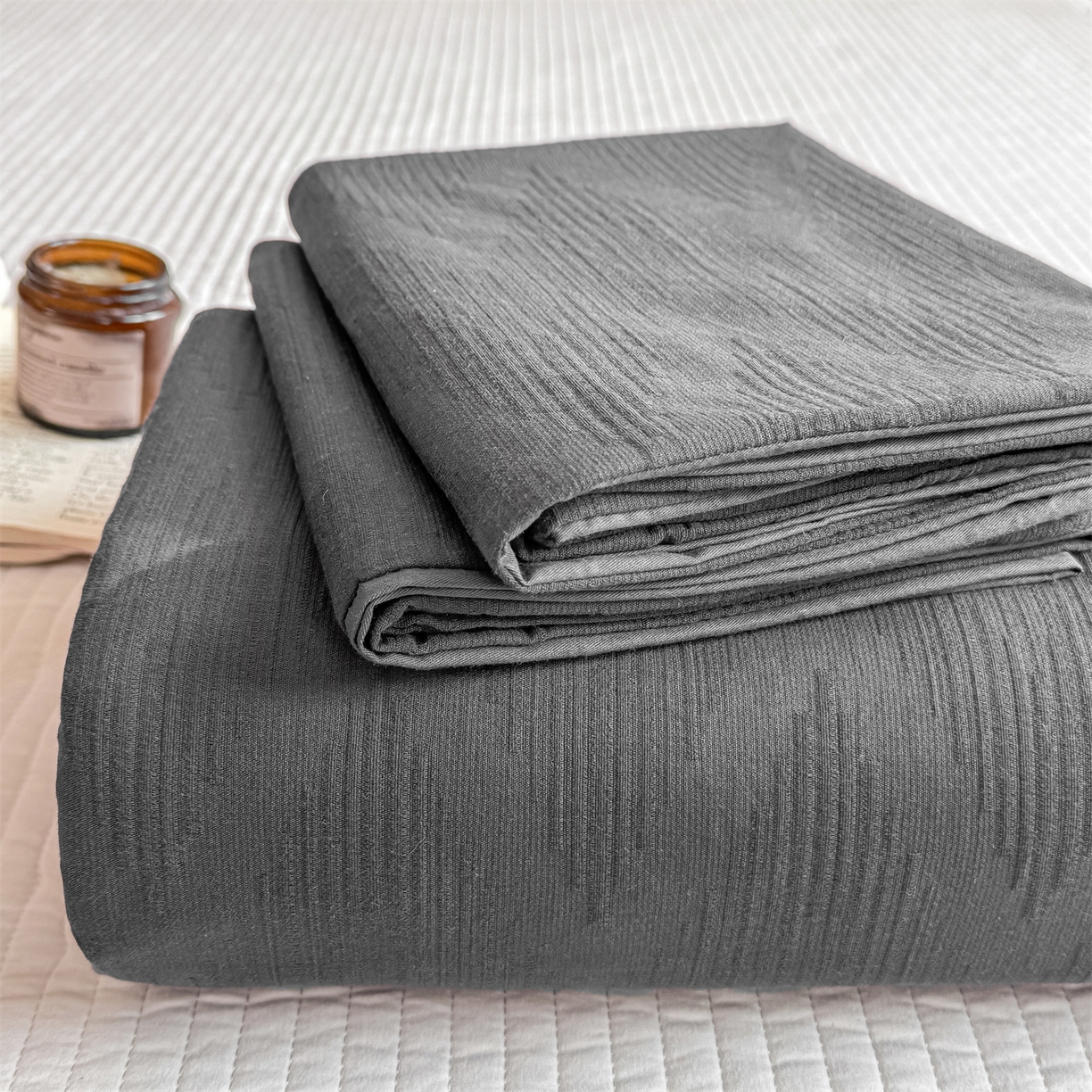 灰鲸 2026新款全棉简约三层纱色织提花单品床单 影韵-素墨