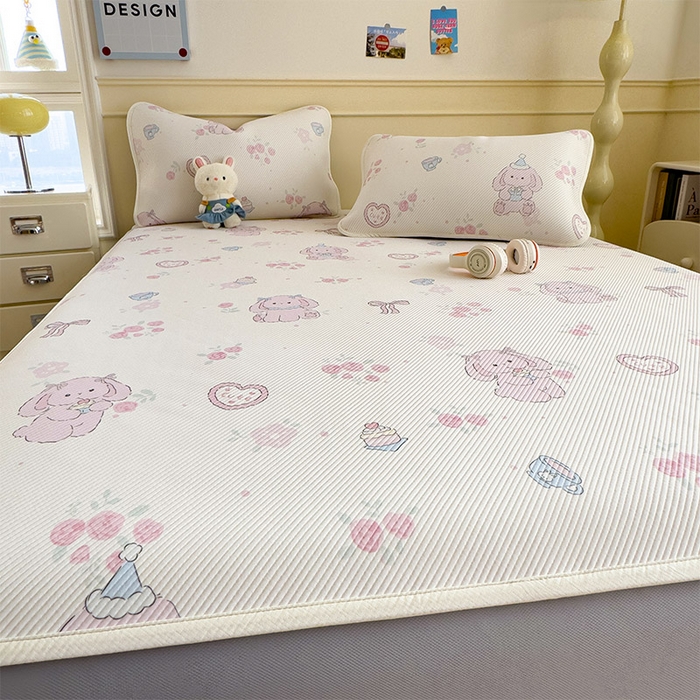 91家纺网 家纺一手货源 找家纺 几禾 2026新款卡通印花凉感凉豆豆凉席系列 爱心兔--床笠款