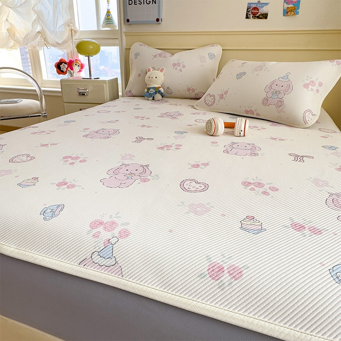 91家纺网 家纺一手货源 找家纺 几禾 2026新款卡通印花凉感凉豆豆凉席系列 爱心兔--床笠款