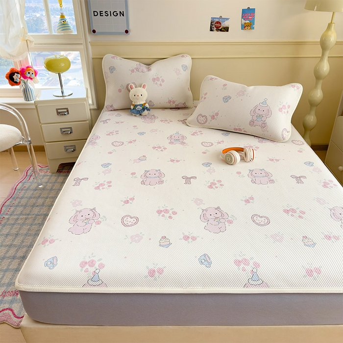 91家纺网 家纺一手货源 找家纺 几禾 2026新款卡通印花凉感凉豆豆凉席系列 爱心兔--床笠款