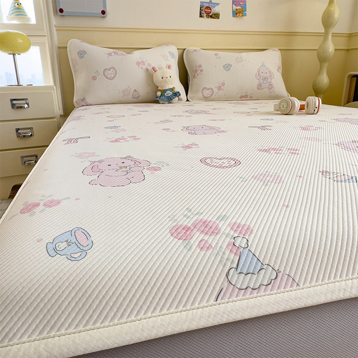 91家纺网 家纺一手货源 找家纺 几禾 2026新款卡通印花凉感凉豆豆凉席系列 爱心兔--床笠款