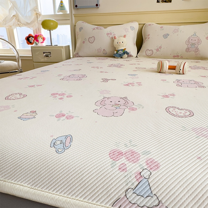 91家纺网 家纺一手货源 找家纺 几禾 2026新款卡通印花凉感凉豆豆凉席系列 爱心兔--床笠款