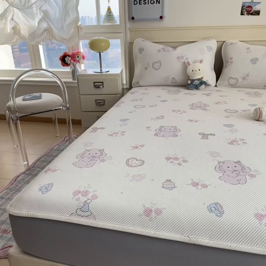 91家纺网 家纺一手货源 找家纺 几禾 2026新款卡通印花凉感凉豆豆凉席系列 爱心兔--床笠款