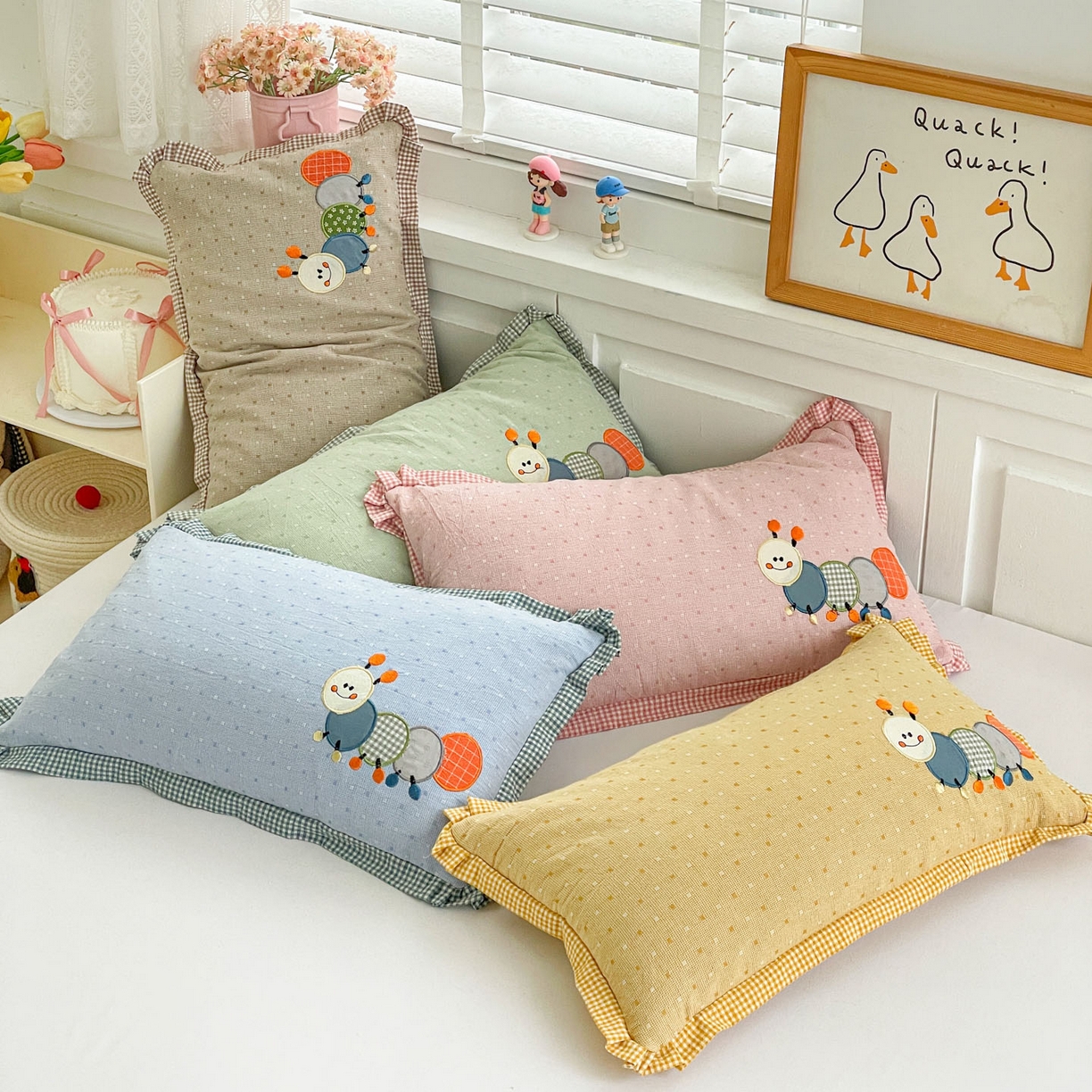 91家纺网 家纺一手货源 找家纺 梦叶草 2026新款全棉色织荞麦枕糖果虫荞麦枕枕头枕芯 组合图仅供展示不可下单