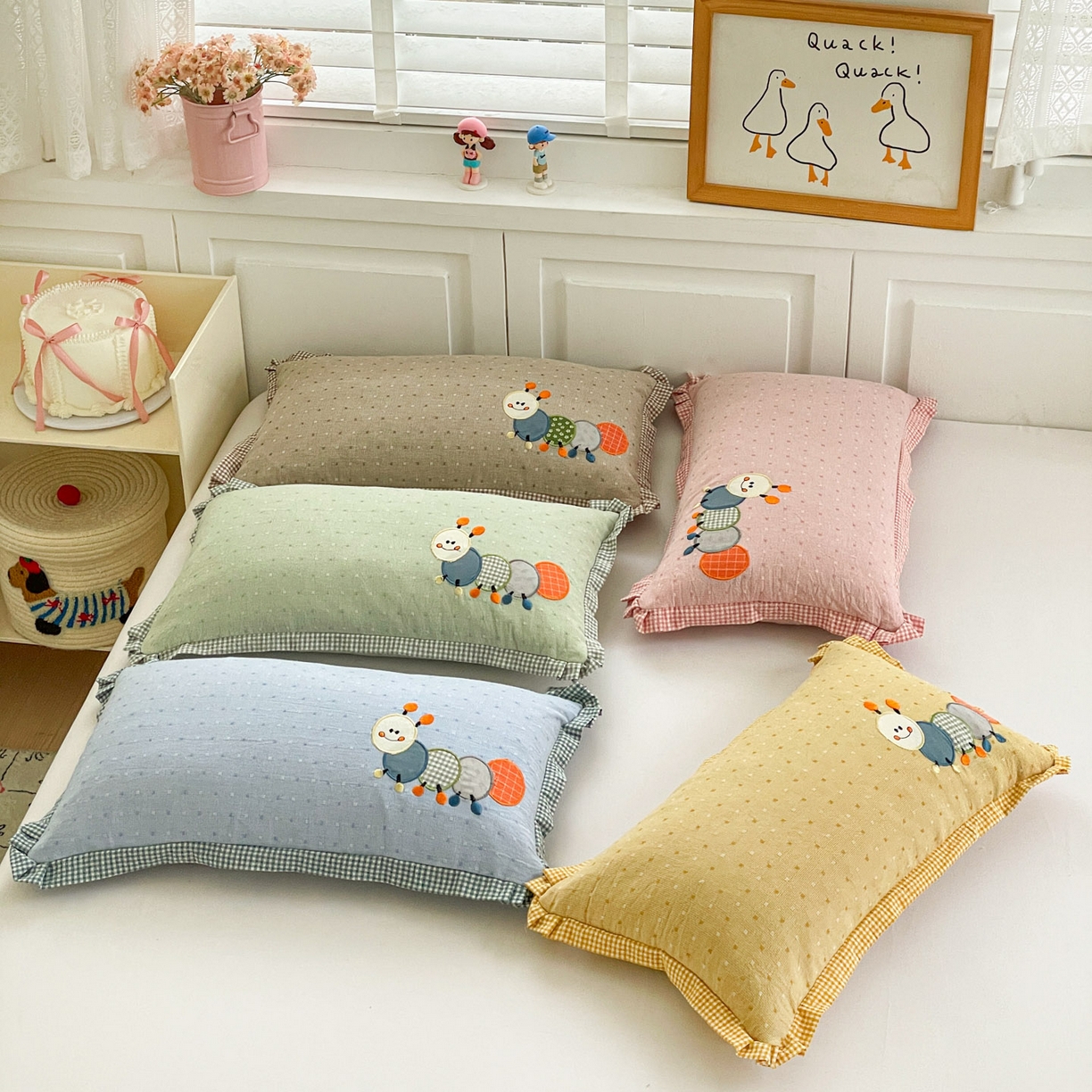 91家纺网 家纺一手货源 找家纺 梦叶草 2026新款全棉色织荞麦枕糖果虫荞麦枕枕头枕芯 组合图仅供展示不可下单