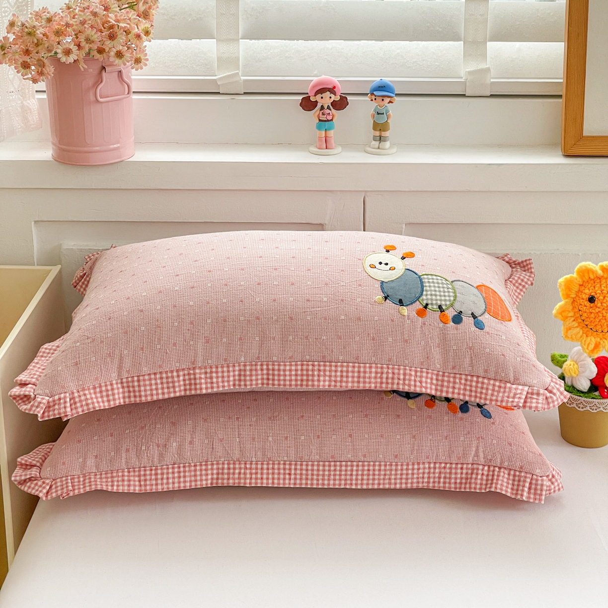 91家纺网 家纺一手货源 找家纺 梦叶草 2026新款全棉色织荞麦枕糖果虫荞麦枕枕头枕芯 糖果虫-粉色