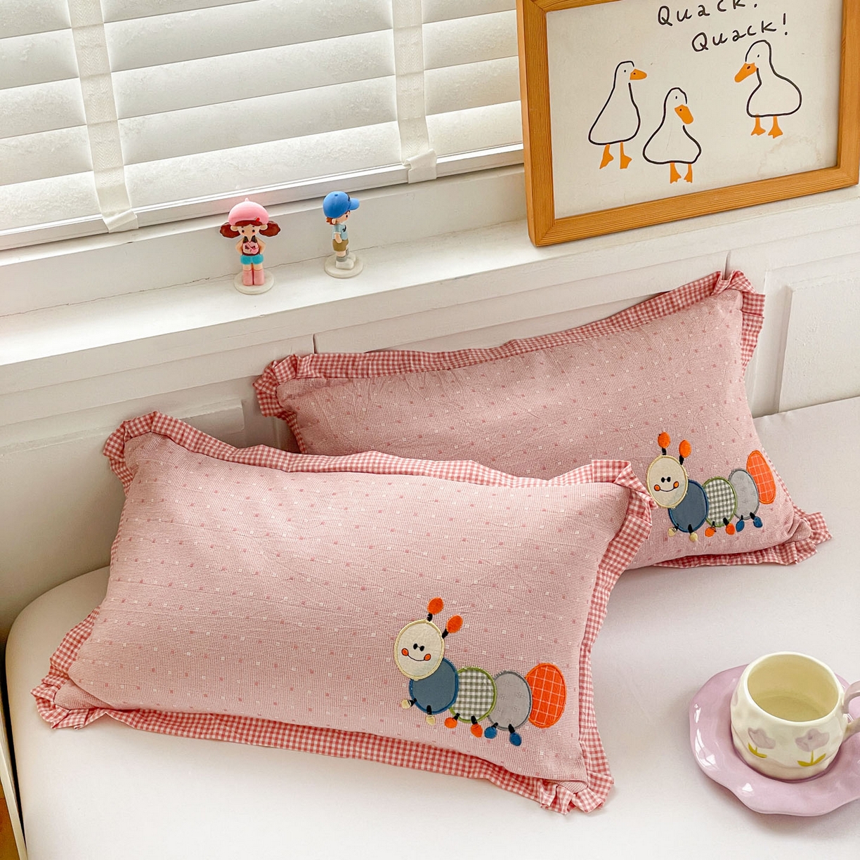 91家纺网 家纺一手货源 找家纺 梦叶草 2026新款全棉色织荞麦枕糖果虫荞麦枕枕头枕芯 糖果虫-粉色