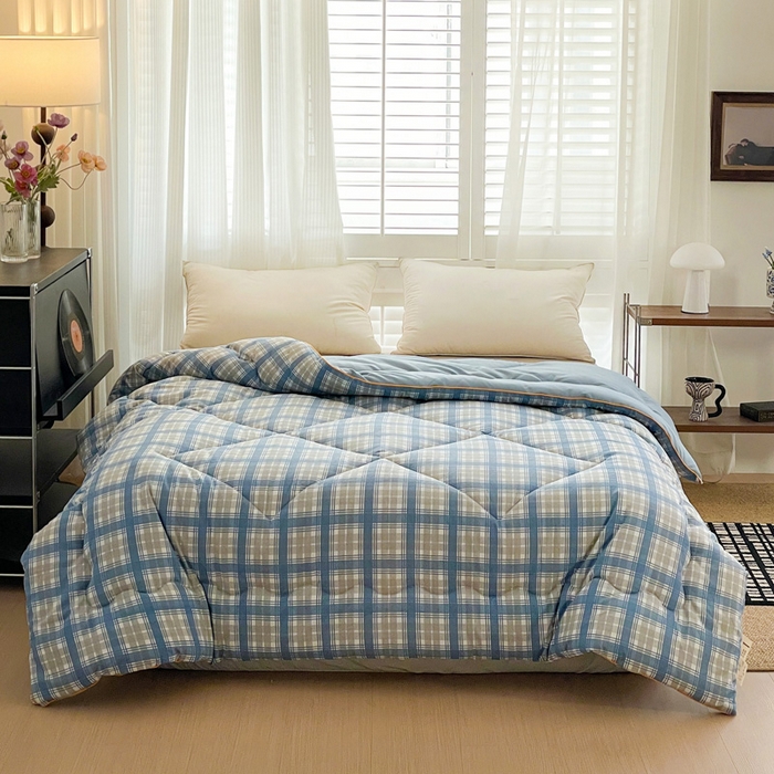 91家纺网 家纺一手货源 找家纺 梦莎被业 2026新款夏被四季款空调被 格调蓝