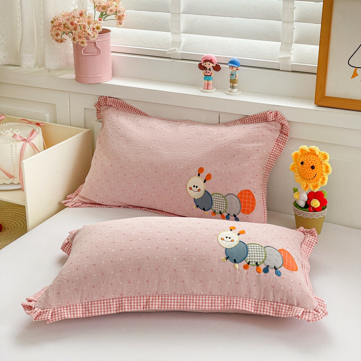 91家纺网 家纺一手货源 找家纺 梦叶草 2026新款全棉色织荞麦枕糖果虫荞麦枕枕头枕芯 糖果虫-粉色