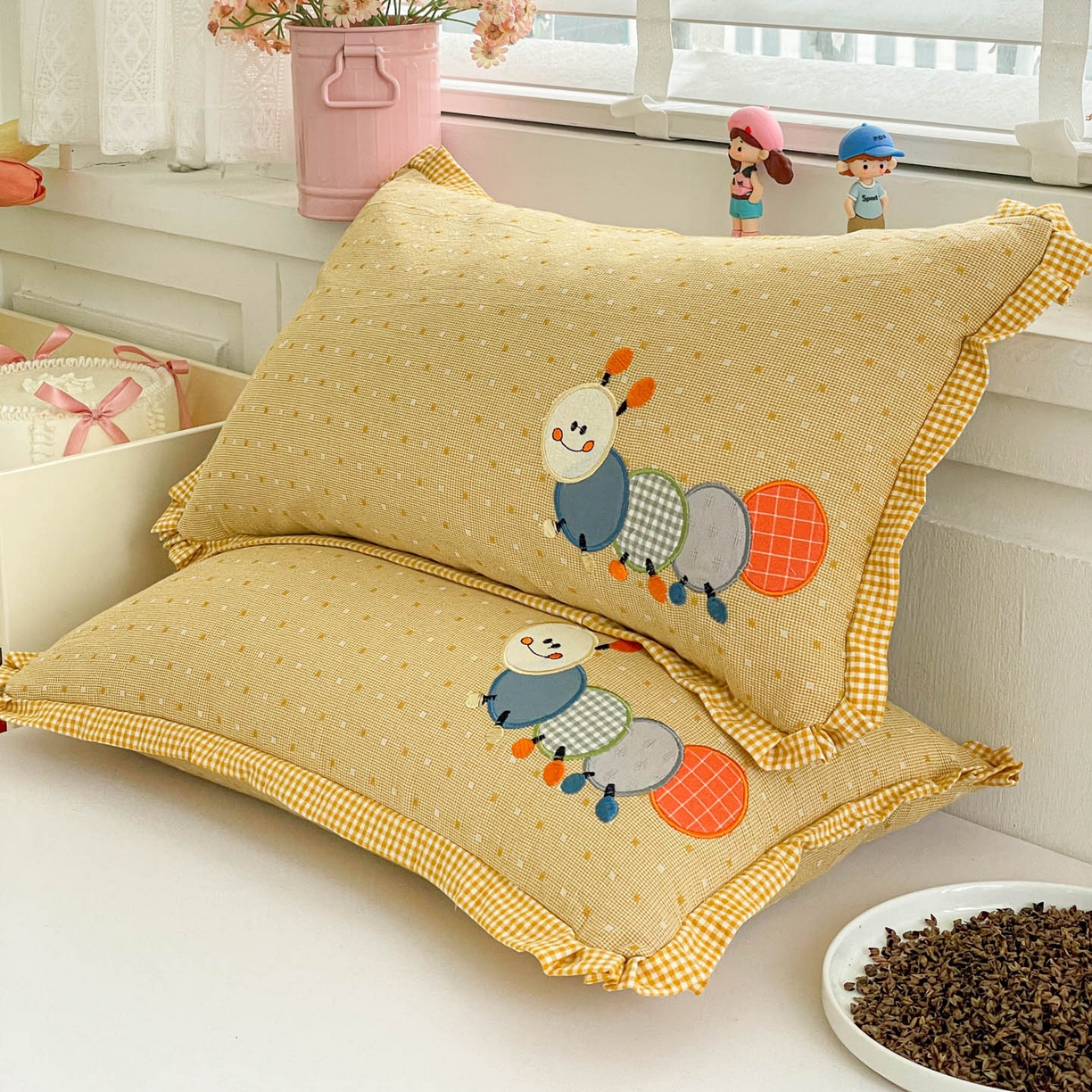 梦叶草 2026新款全棉色织荞麦枕糖果虫荞麦枕枕头枕芯 糖果虫-米黄