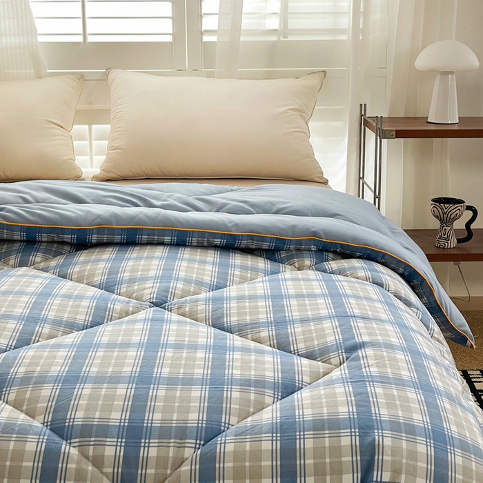 91家纺网 家纺一手货源 找家纺 梦莎被业 2026新款夏被四季款空调被 格调蓝