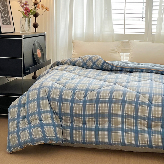 91家纺网 家纺一手货源 找家纺 梦莎被业 2026新款夏被四季款空调被 格调蓝