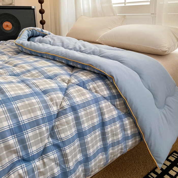 91家纺网 家纺一手货源 找家纺 梦莎被业 2026新款夏被四季款空调被 格调蓝