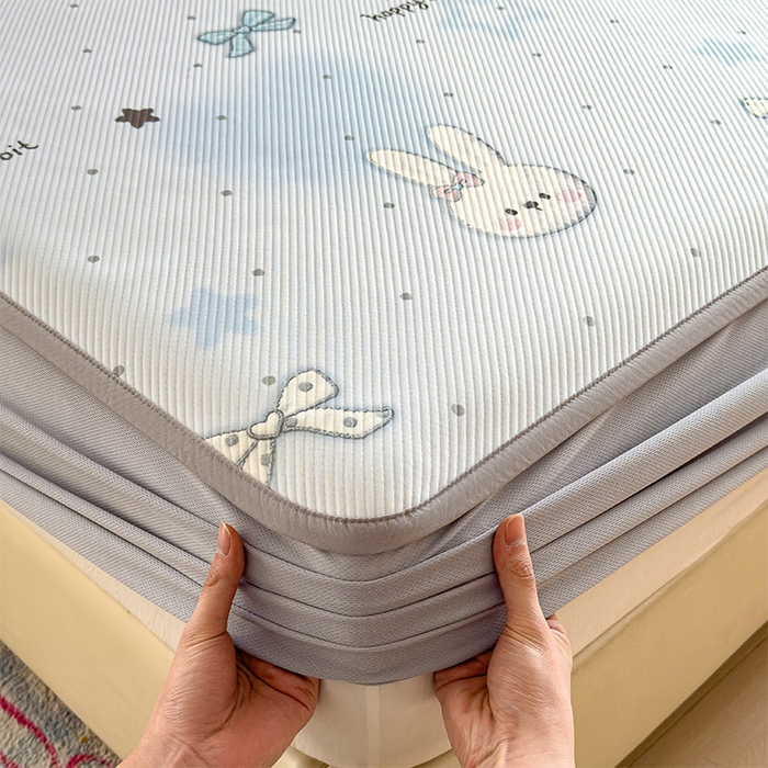 91家纺网 家纺一手货源 找家纺 几禾 2026新款卡通印花凉感凉豆豆凉席系列 波点星星兔--床笠款