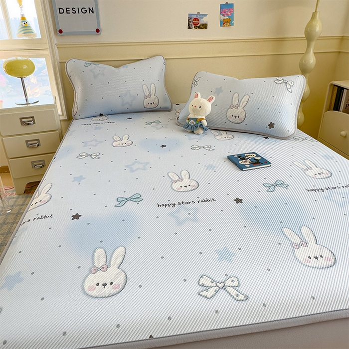 91家纺网 家纺一手货源 找家纺 几禾 2026新款卡通印花凉感凉豆豆凉席系列 波点星星兔--床笠款