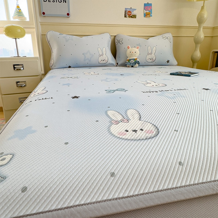 91家纺网 家纺一手货源 找家纺 几禾 2026新款卡通印花凉感凉豆豆凉席系列 波点星星兔--床笠款