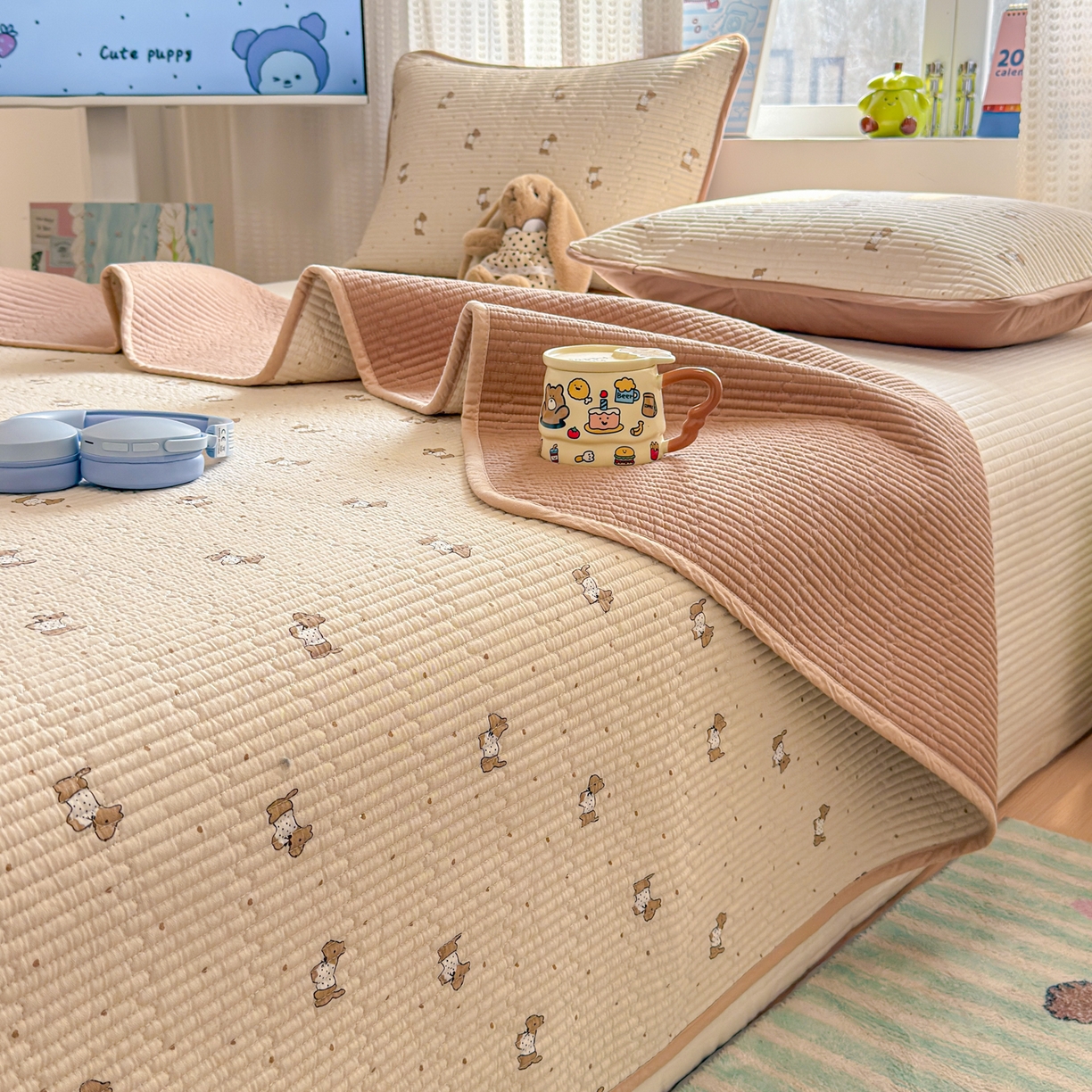 （总）雅萱家纺 2026新款双面全棉砂洗印花床盖三件套