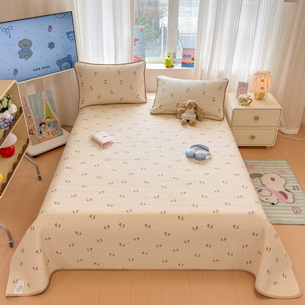 91家纺网 家纺一手货源 找家纺 （总）雅萱家纺 2026新款双面全棉砂洗印花床盖三件套