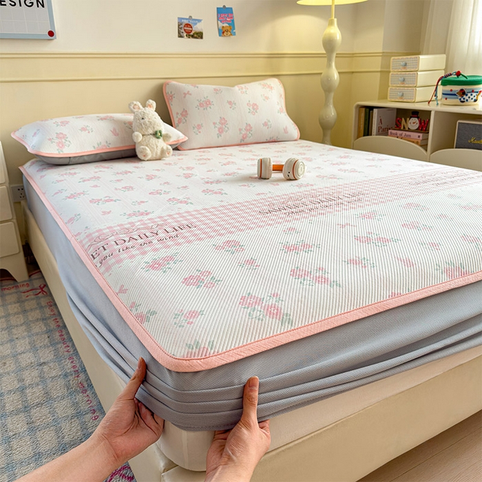 几禾 2026新款卡通印花凉感凉豆豆凉席系列 粉色花海--床笠款