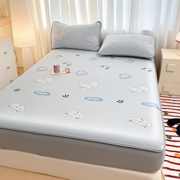 91家纺网 家纺一手货源 找家纺 （总）布柔 2026新款冰皮凉席床笠冰丝小清新卡通印花软席可机洗