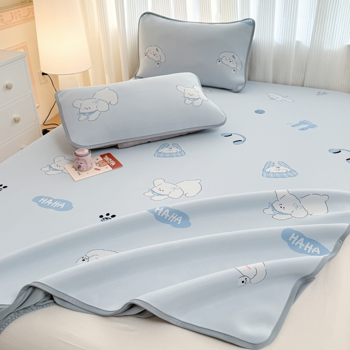 91家纺网 家纺一手货源 找家纺 （总）布柔 2026新款冰皮凉席床笠冰丝小清新卡通印花软席可机洗