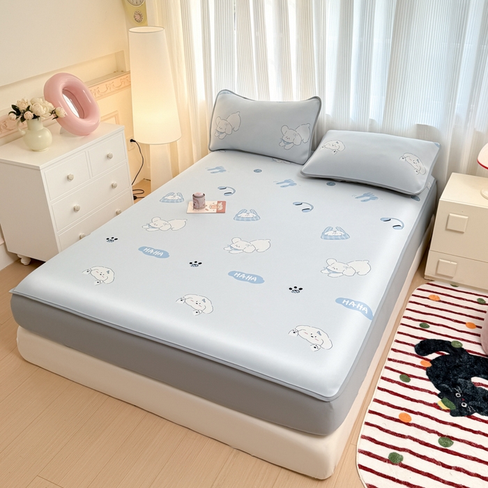 91家纺网 家纺一手货源 找家纺 （总）布柔 2026新款冰皮凉席床笠冰丝小清新卡通印花软席可机洗