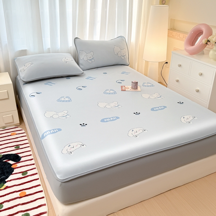 91家纺网 家纺一手货源 找家纺 （总）布柔 2026新款冰皮凉席床笠冰丝小清新卡通印花软席可机洗