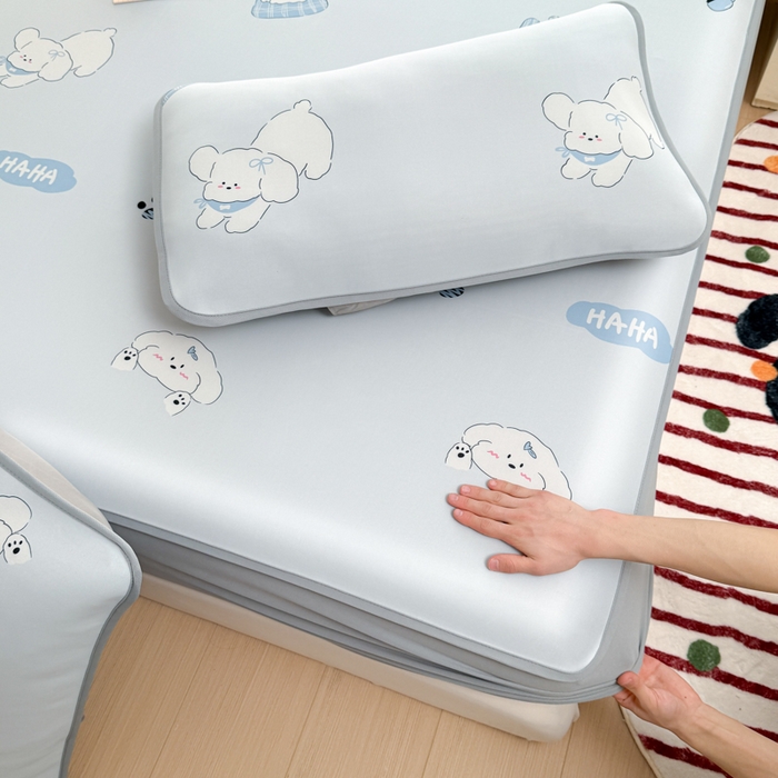 91家纺网 家纺一手货源 找家纺 （总）布柔 2026新款冰皮凉席床笠冰丝小清新卡通印花软席可机洗