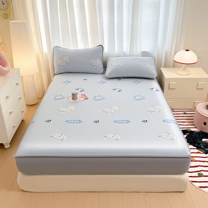 91家纺网 家纺一手货源 找家纺 （总）布柔 2026新款冰皮凉席床笠冰丝小清新卡通印花软席可机洗