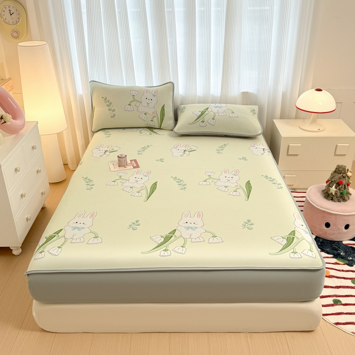 91家纺网 家纺一手货源 找家纺 （总）布柔 2026新款冰皮凉席床笠冰丝小清新卡通印花软席可机洗