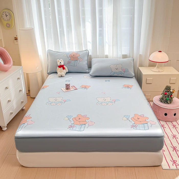 91家纺网 家纺一手货源 找家纺 （总）布柔 2026新款冰皮凉席床笠冰丝小清新卡通印花软席可机洗