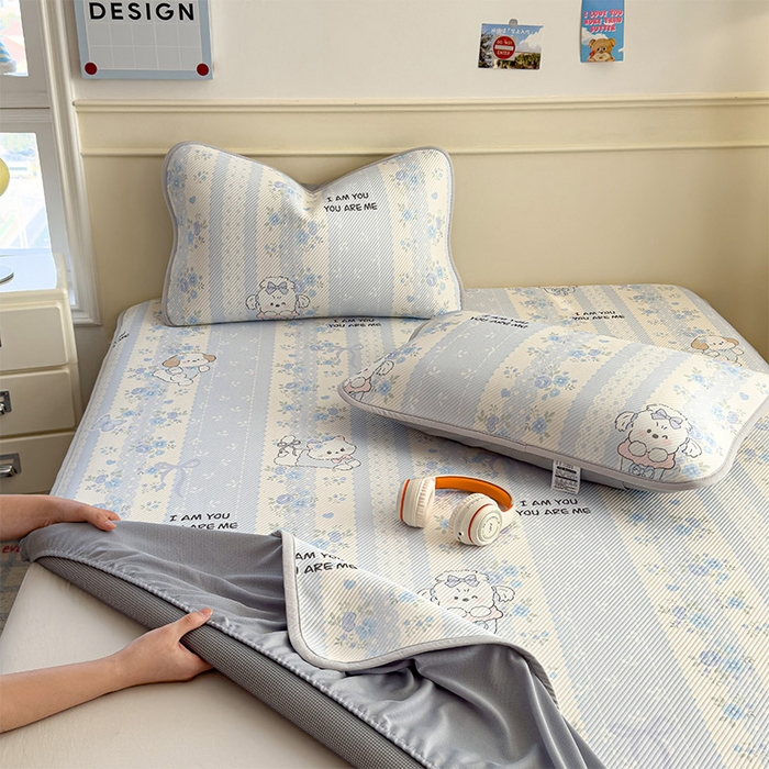 91家纺网 家纺一手货源 找家纺 几禾 2026新款卡通印花凉感凉豆豆凉席系列 花园物语--床笠款