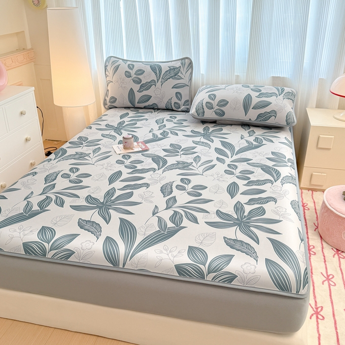 91家纺网 家纺一手货源 找家纺 布柔 2026新款冰皮凉席床笠冰丝小清新卡通印花软席可机洗 素叶