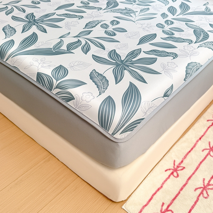 91家纺网 家纺一手货源 找家纺 布柔 2026新款冰皮凉席床笠冰丝小清新卡通印花软席可机洗 素叶