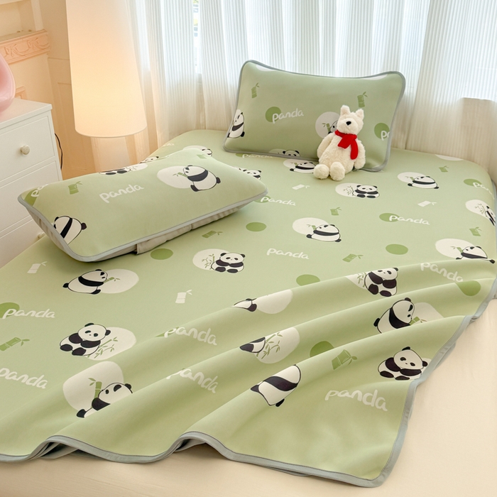 91家纺网 家纺一手货源 找家纺 布柔 2026新款冰皮凉席床笠冰丝小清新卡通印花软席可机洗 小熊猫