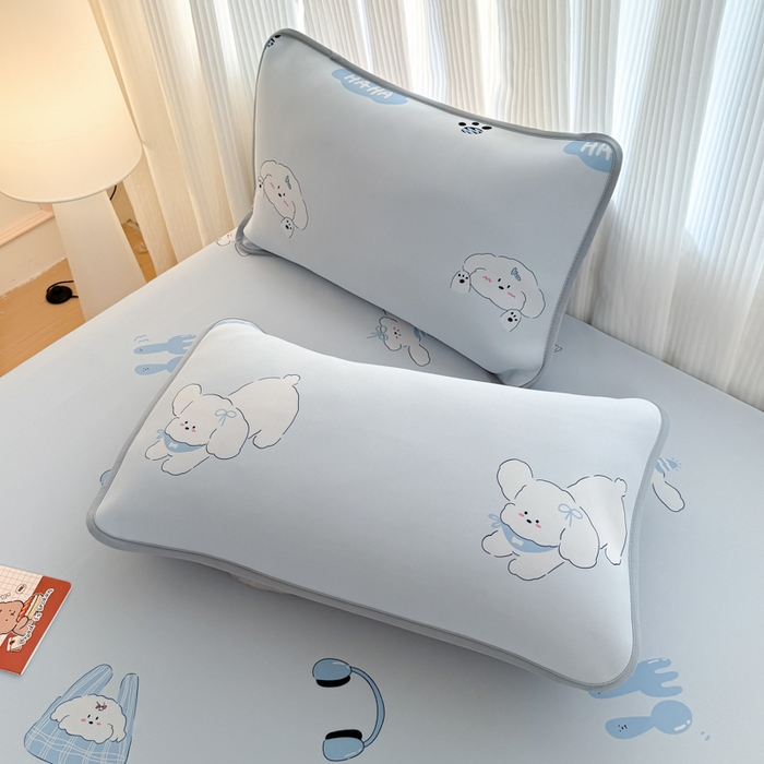 91家纺网 家纺一手货源 找家纺 布柔 2026新款冰皮凉席床笠冰丝小清新卡通印花软席可机洗 哈哈狗