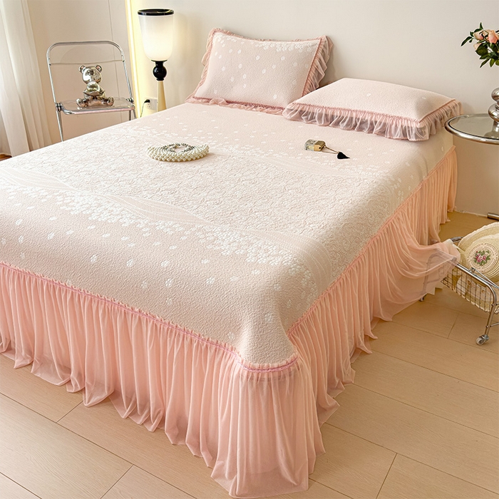 91家纺网 家纺一手货源 找家纺 孩子王家纺 2026新款冰豆豆凉席夏天冰丝席夏季凉感值过0.21可机洗双人床裙款A类母婴级软 花园蜜裸粉