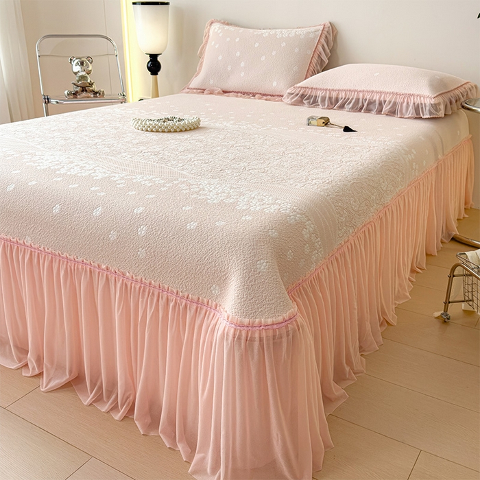 91家纺网 家纺一手货源 找家纺 孩子王家纺 2026新款冰豆豆凉席夏天冰丝席夏季凉感值过0.21可机洗双人床裙款A类母婴级软 花园蜜裸粉