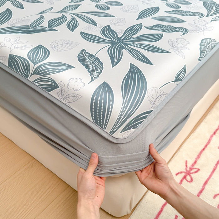 91家纺网 家纺一手货源 找家纺 布柔 2026新款冰皮凉席床笠冰丝小清新卡通印花软席可机洗 素叶