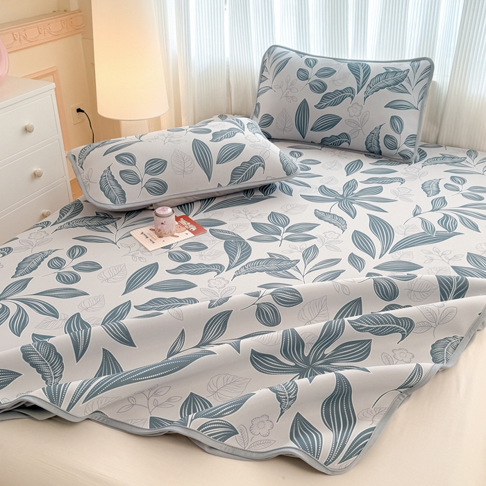 91家纺网 家纺一手货源 找家纺 布柔 2026新款冰皮凉席床笠冰丝小清新卡通印花软席可机洗 素叶